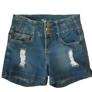 Kaba Jeans Juniors Shorts Sz 3 Zip Button Fly Pockets Distressed Logo Low Rise